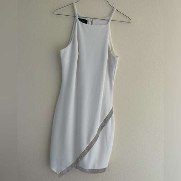 BCX Asymmetrical-Hem Rhinestone Dress Halter Off White Body-con Spandex Size M - Picture 2 of 10